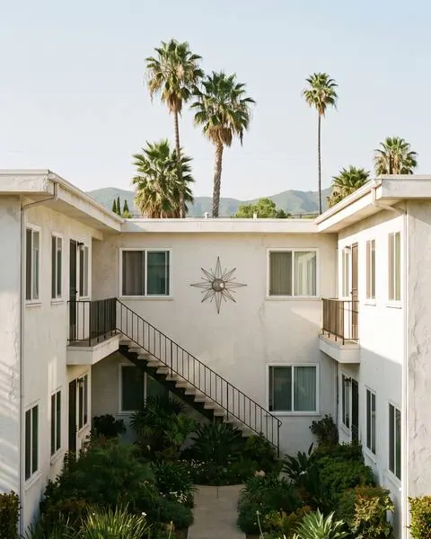 Hollywood courtyard apartment building from the 1950s