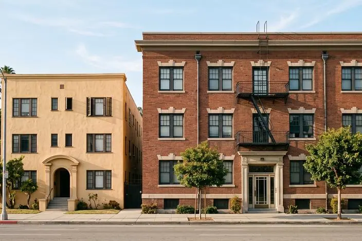 Westlake red-brick apartment building from the 1920s