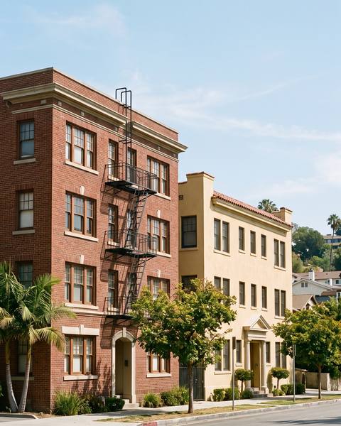 Westlake red-brick apartment building from the 1920s