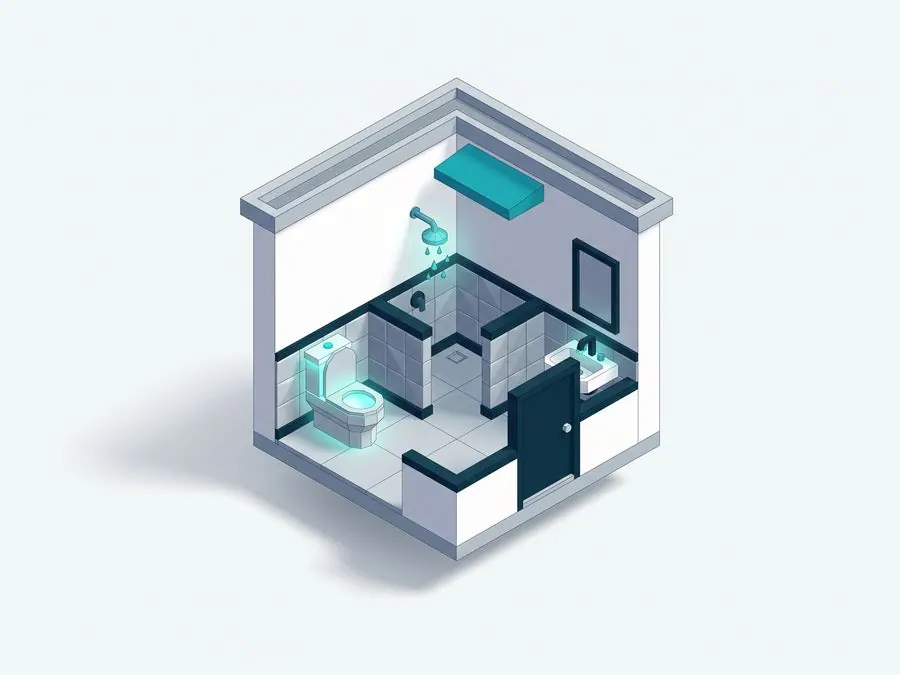 Cutaway render of an apartment bathroom fitted with new low-flow water fixtures